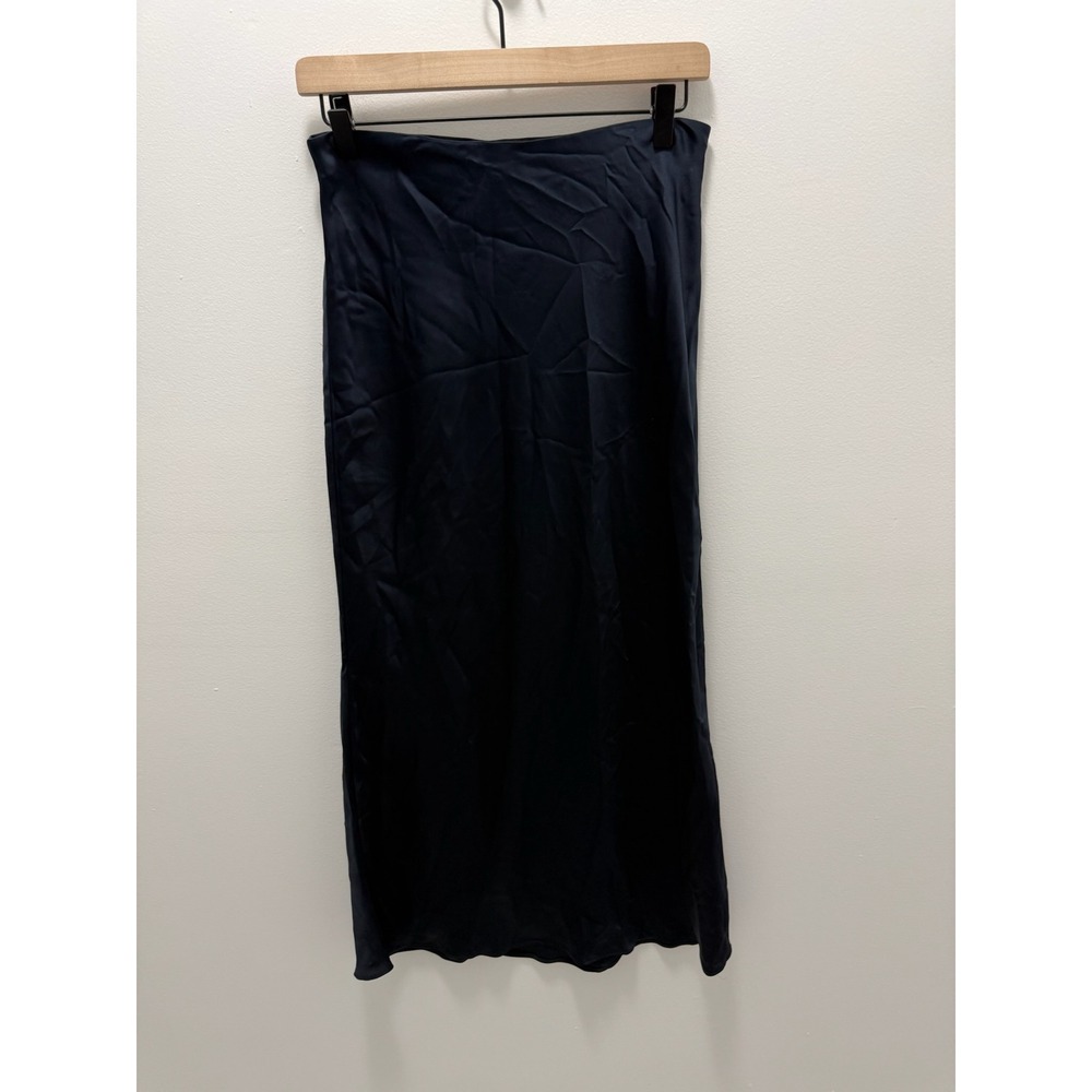 Vineyard Vines Navy Blue Satin Midi Slip Skirt Side Slit XS